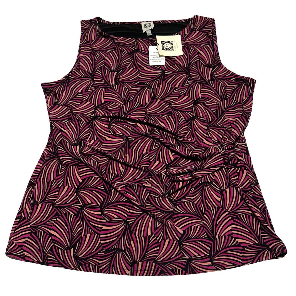 Anne Klein Blouse Sleeveless Side Pleats Printed Size 0X NWT